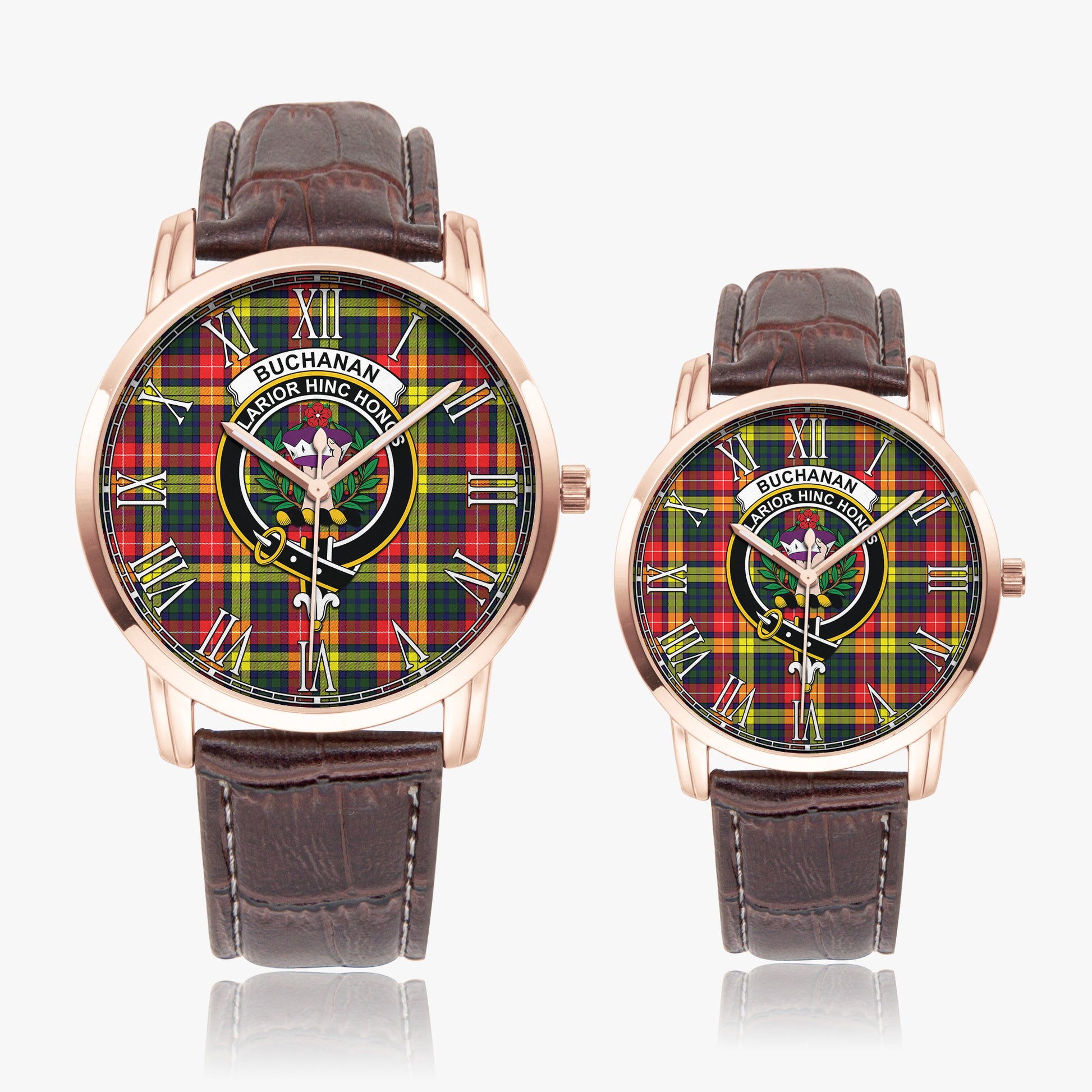 Buchanan Modern Tartan Family Crest Leather Strap Quartz Watch - Tartanvibesclothing