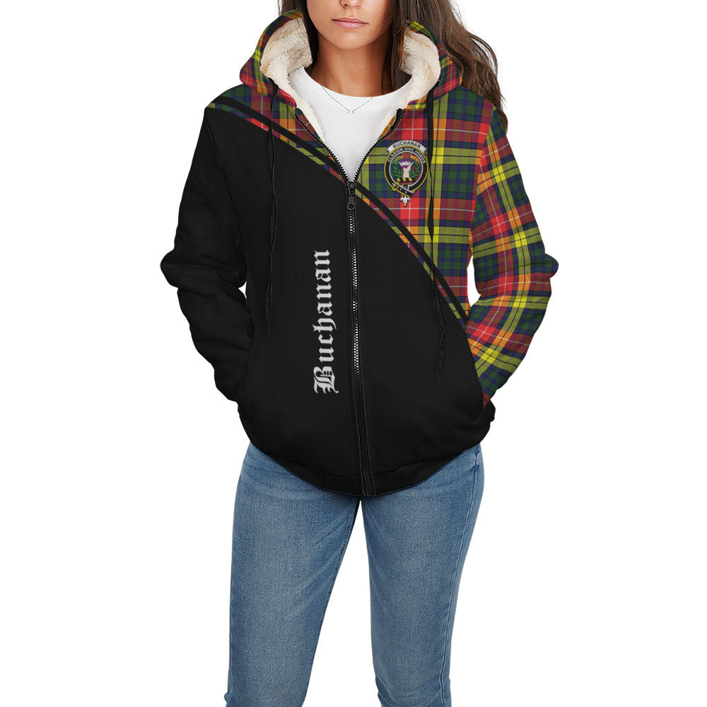 Buchanan Modern Tartan Sherpa Hoodie with Family Crest Curve Style - Tartanvibesclothing