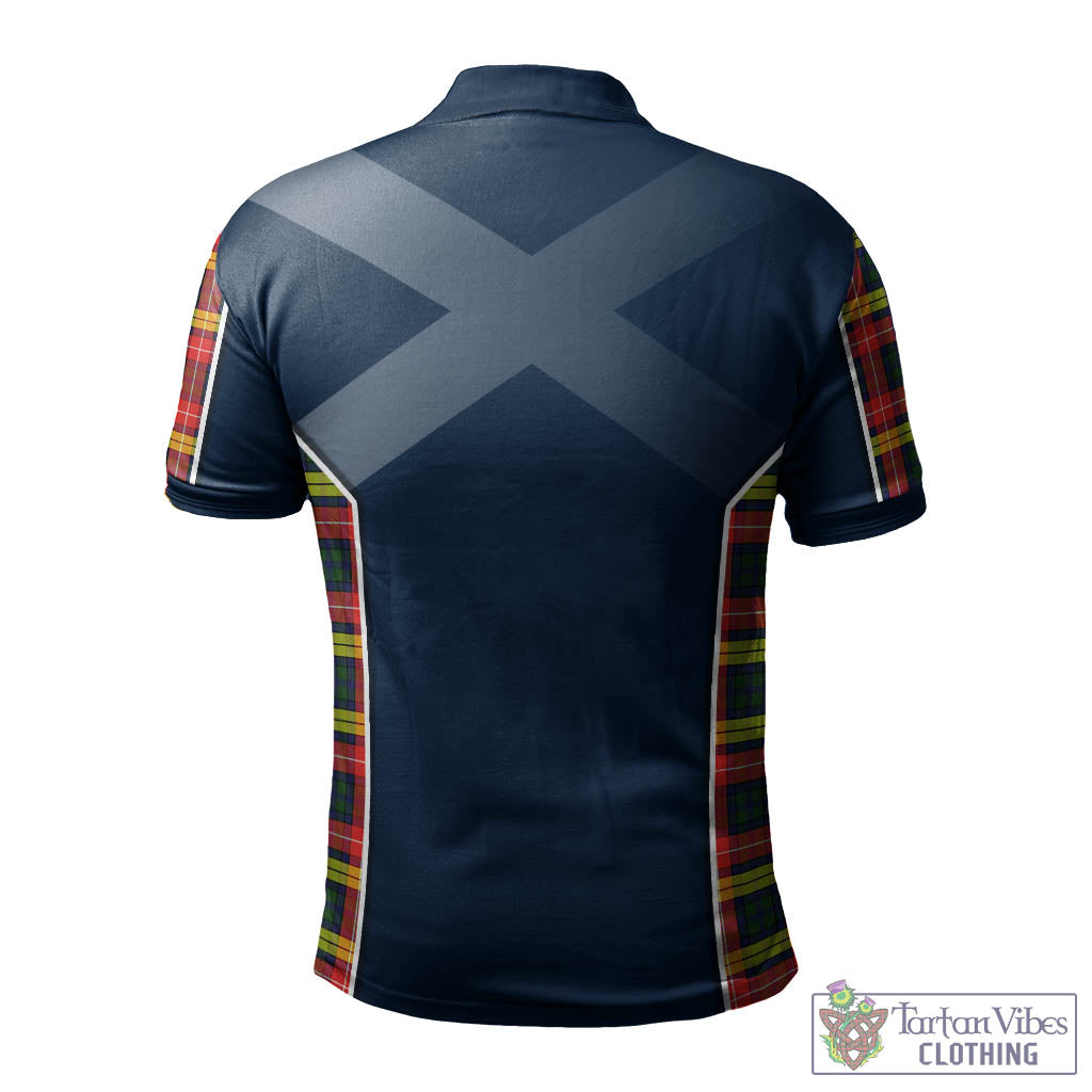 Tartan Vibes Clothing Buchanan Modern Tartan Men's Polo Shirt with Family Crest and Scottish Thistle Vibes Sport Style