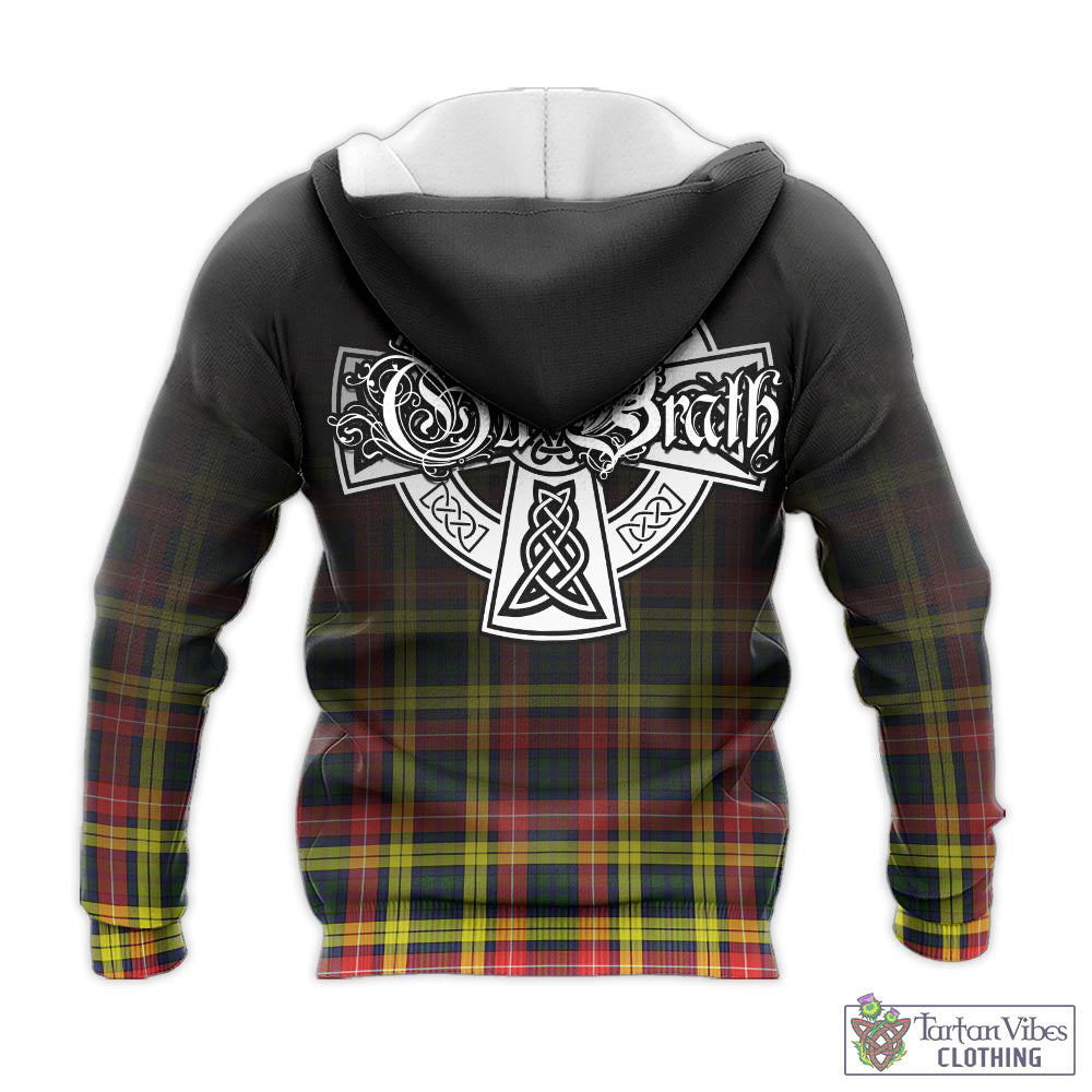 Tartan Vibes Clothing Buchanan Modern Tartan Knitted Hoodie Featuring Alba Gu Brath Family Crest Celtic Inspired