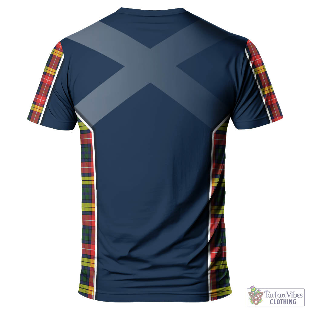 Tartan Vibes Clothing Buchanan Modern Tartan T-Shirt with Family Crest and Scottish Thistle Vibes Sport Style