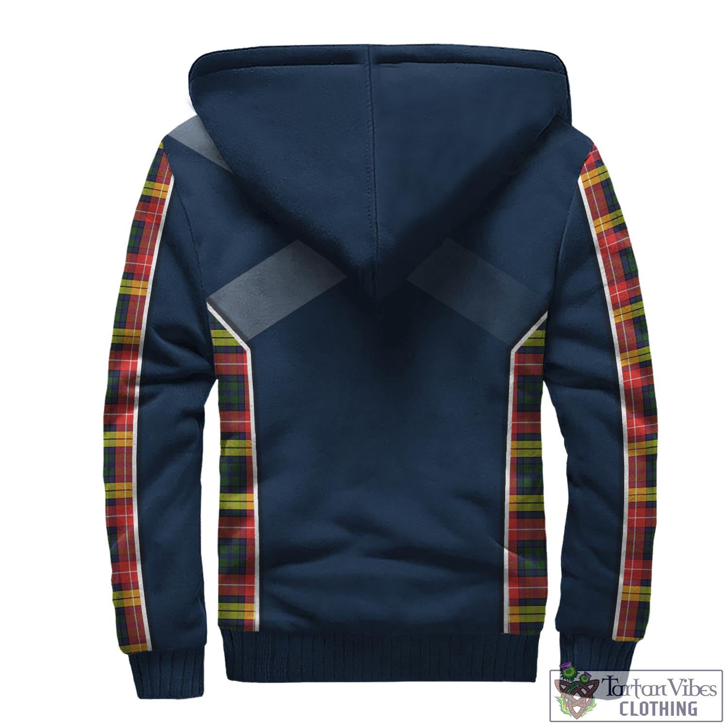 Tartan Vibes Clothing Buchanan Modern Tartan Sherpa Hoodie with Family Crest and Scottish Thistle Vibes Sport Style