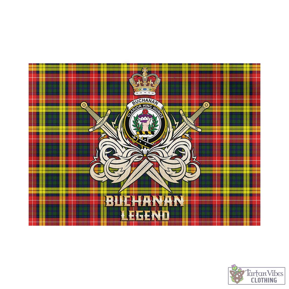 Tartan Vibes Clothing Buchanan Modern Tartan Flag with Clan Crest and the Golden Sword of Courageous Legacy