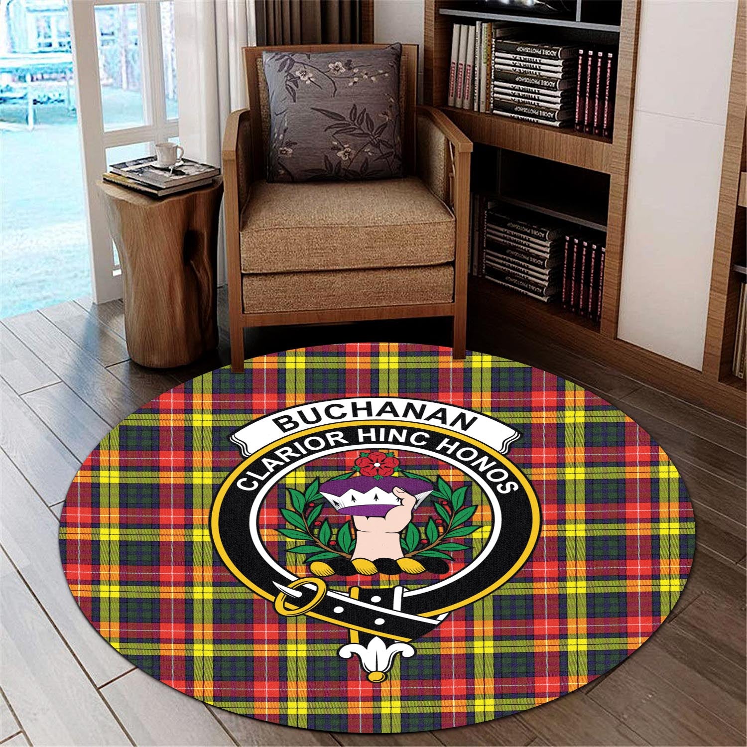 Buchanan Modern Tartan Round Rug with Family Crest - Tartanvibesclothing