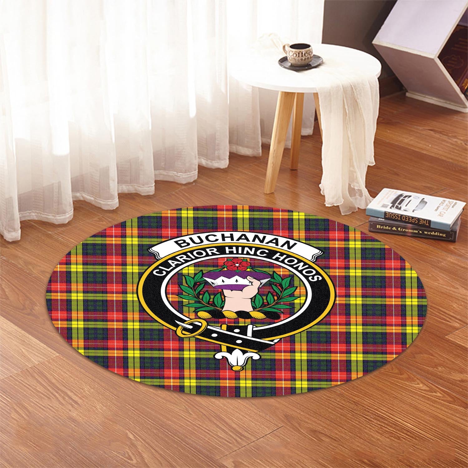 Buchanan Modern Tartan Round Rug with Family Crest - Tartanvibesclothing