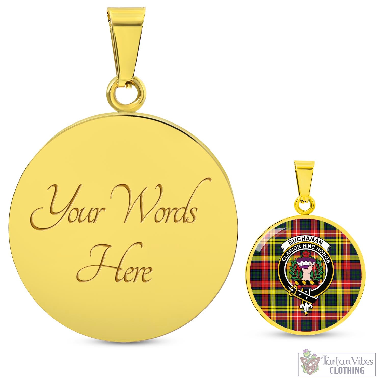 Tartan Vibes Clothing Buchanan Modern Tartan Circle Necklace with Family Crest