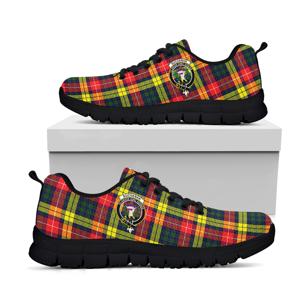 Buchanan Modern Tartan Sneakers with Family Crest - Tartanvibesclothing