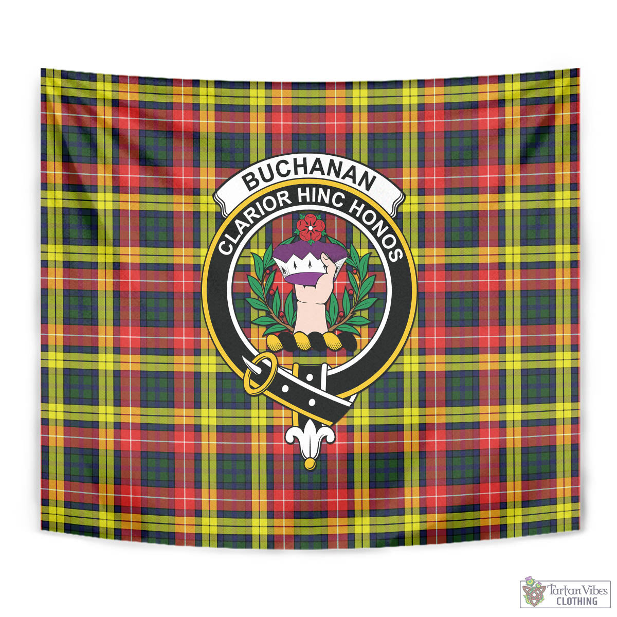 Tartan Vibes Clothing Buchanan Modern Tartan Tapestry Wall Hanging and Home Decor for Room with Family Crest