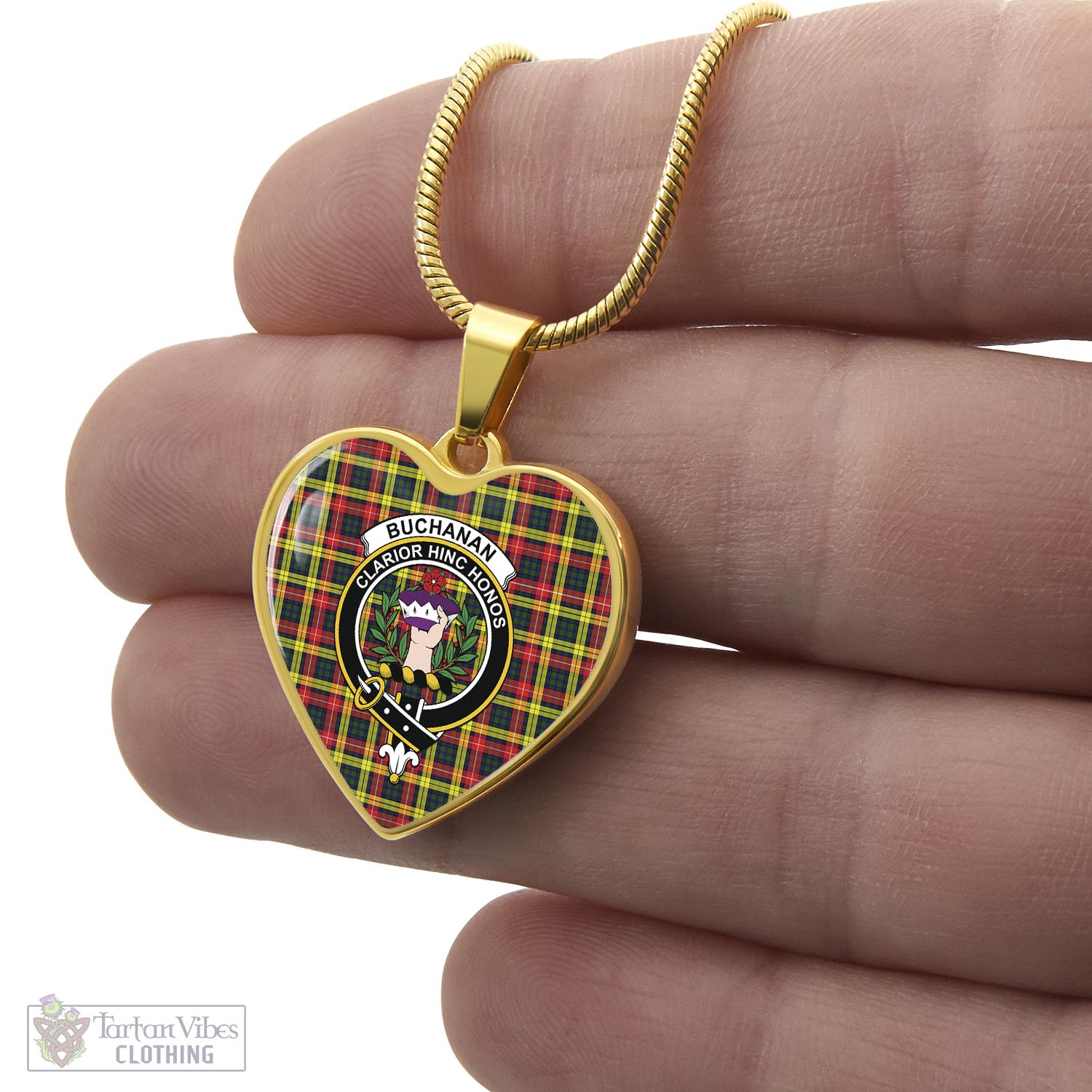 Tartan Vibes Clothing Buchanan Modern Tartan Heart Necklace with Family Crest