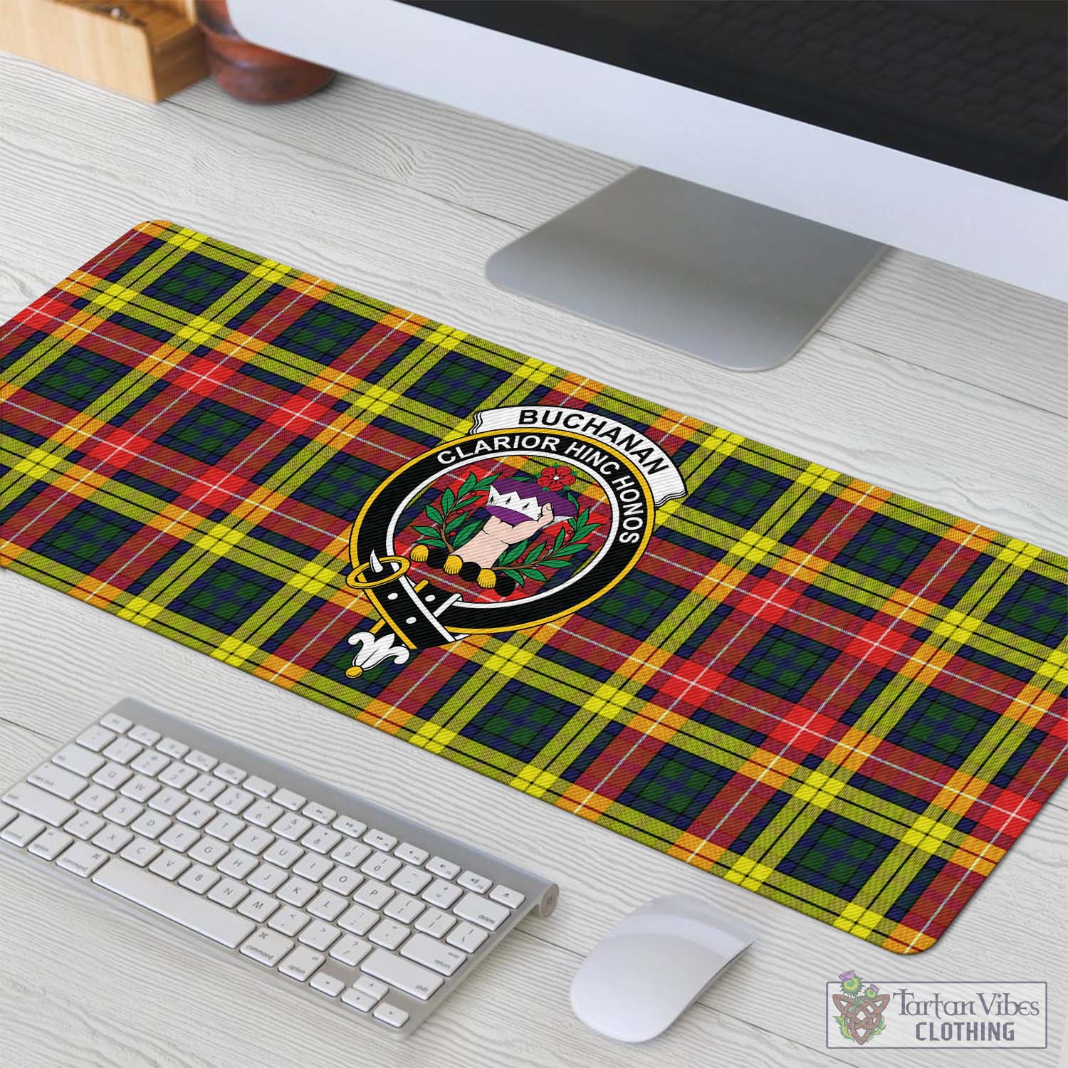 Tartan Vibes Clothing Buchanan Modern Tartan Mouse Pad with Family Crest