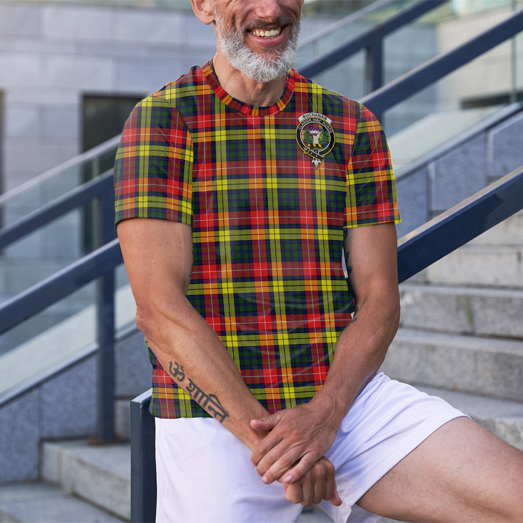 Buchanan Modern Tartan T-Shirt with Family Crest - Tartan Vibes Clothing