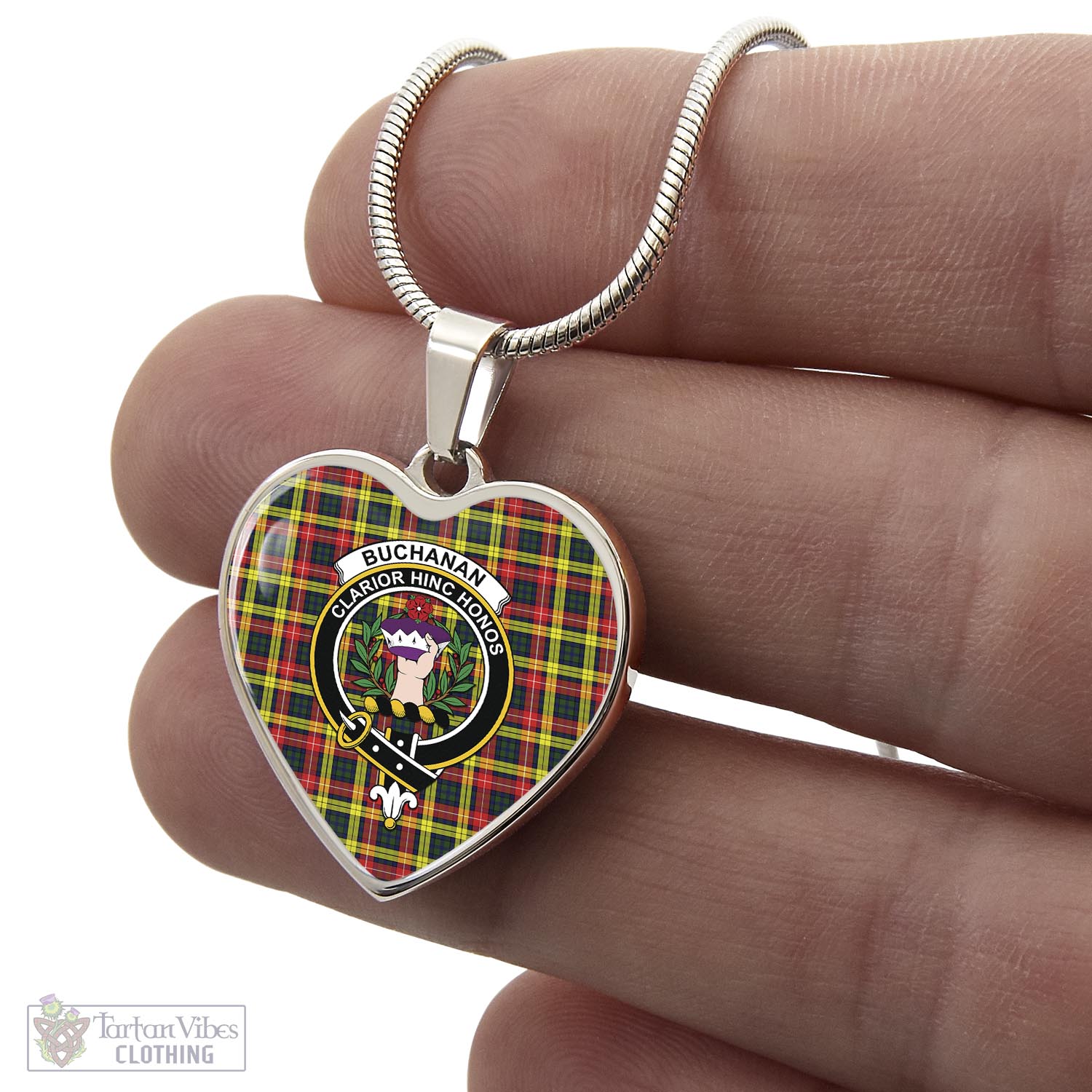 Tartan Vibes Clothing Buchanan Modern Tartan Heart Necklace with Family Crest