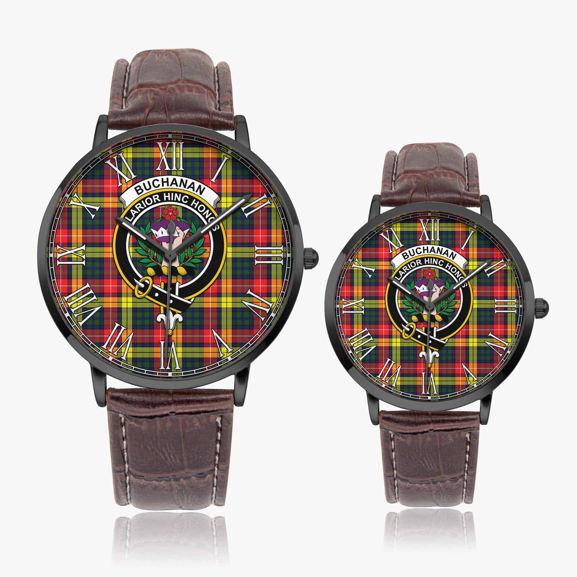 Buchanan Modern Tartan Family Crest Leather Strap Quartz Watch - Tartanvibesclothing