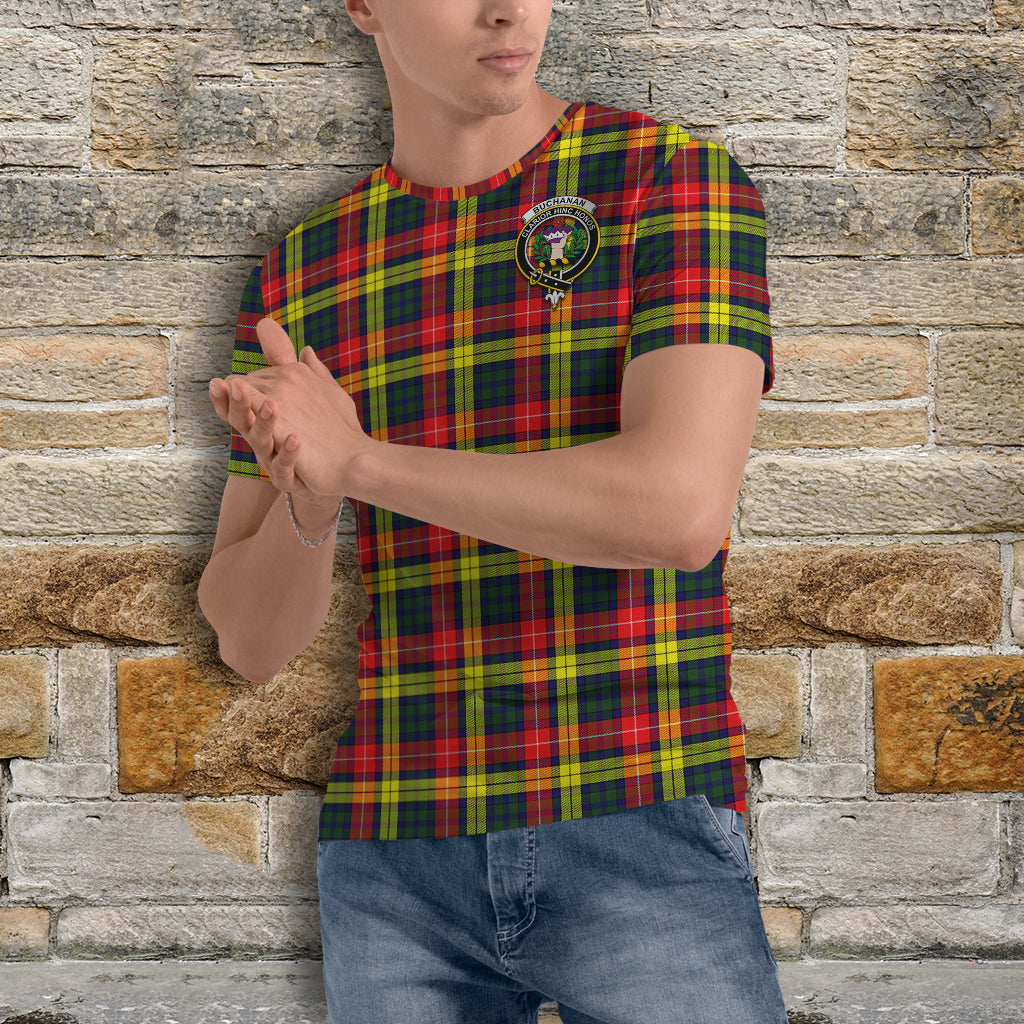 Buchanan Modern Tartan T-Shirt with Family Crest - Tartan Vibes Clothing