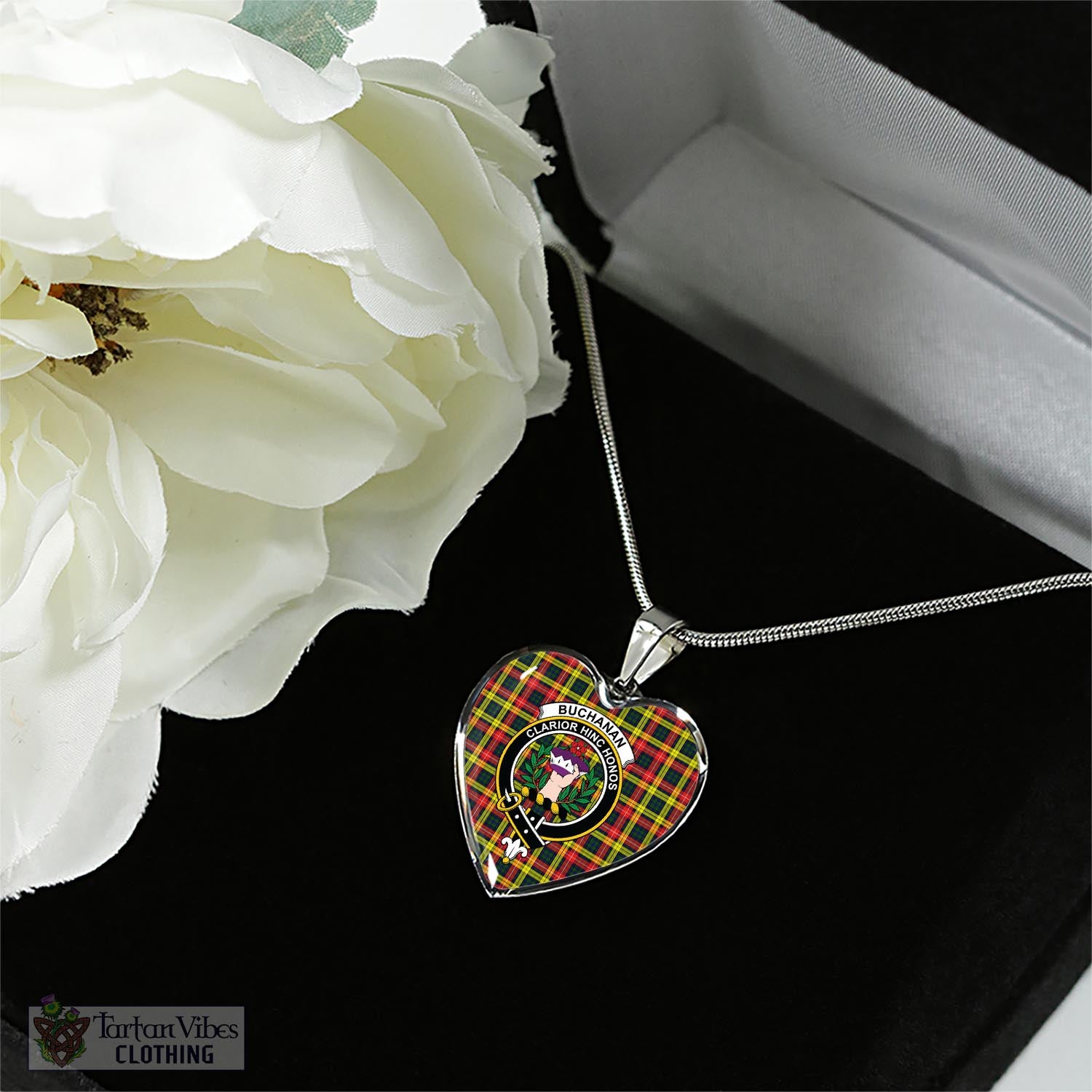 Tartan Vibes Clothing Buchanan Modern Tartan Heart Necklace with Family Crest