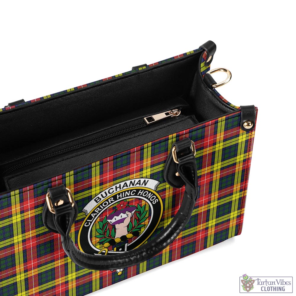 Tartan Vibes Clothing Buchanan Modern Tartan Luxury Leather Handbags with Family Crest