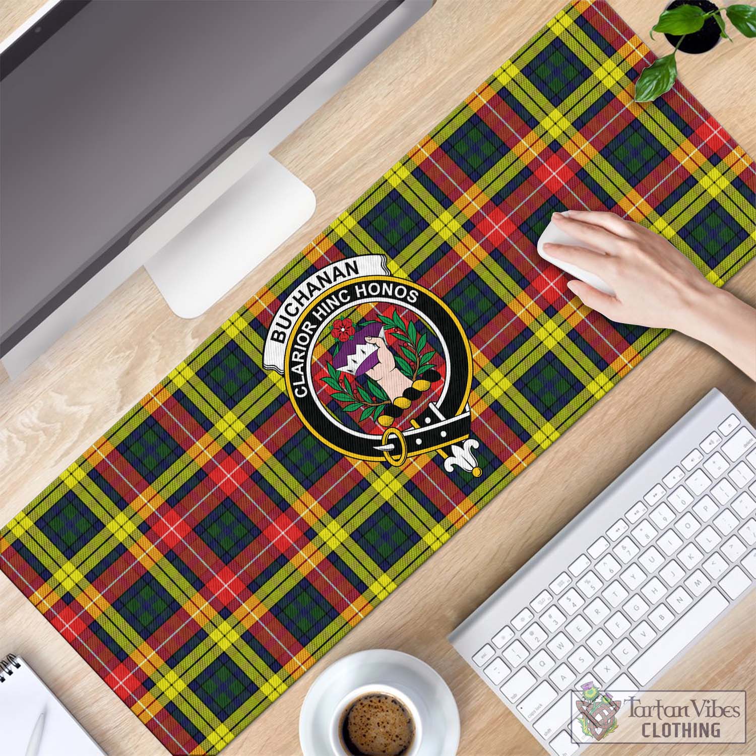 Tartan Vibes Clothing Buchanan Modern Tartan Mouse Pad with Family Crest