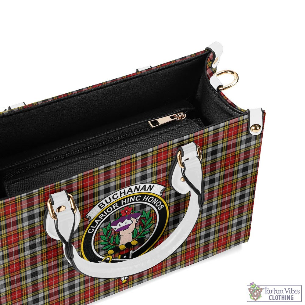 Tartan Vibes Clothing Buchanan Old Dress Tartan Luxury Leather Handbags with Family Crest