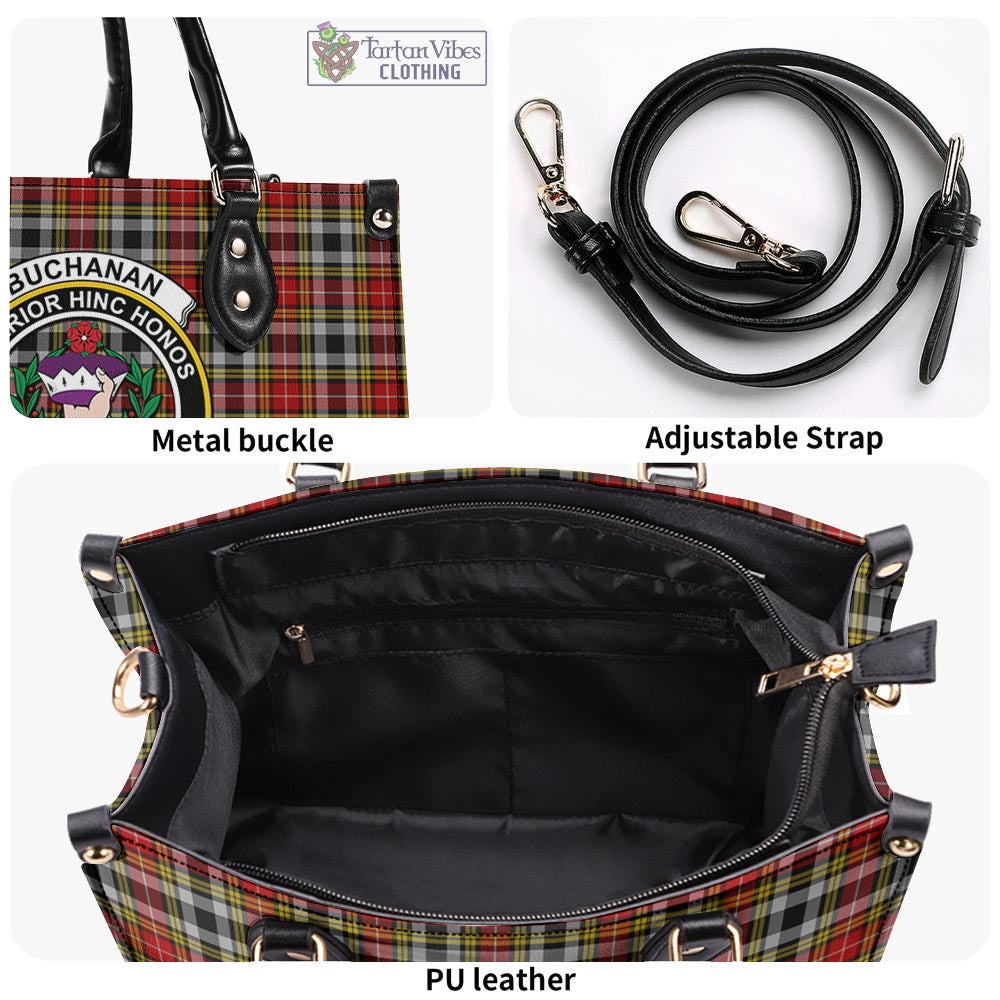 Tartan Vibes Clothing Buchanan Old Dress Tartan Luxury Leather Handbags with Family Crest