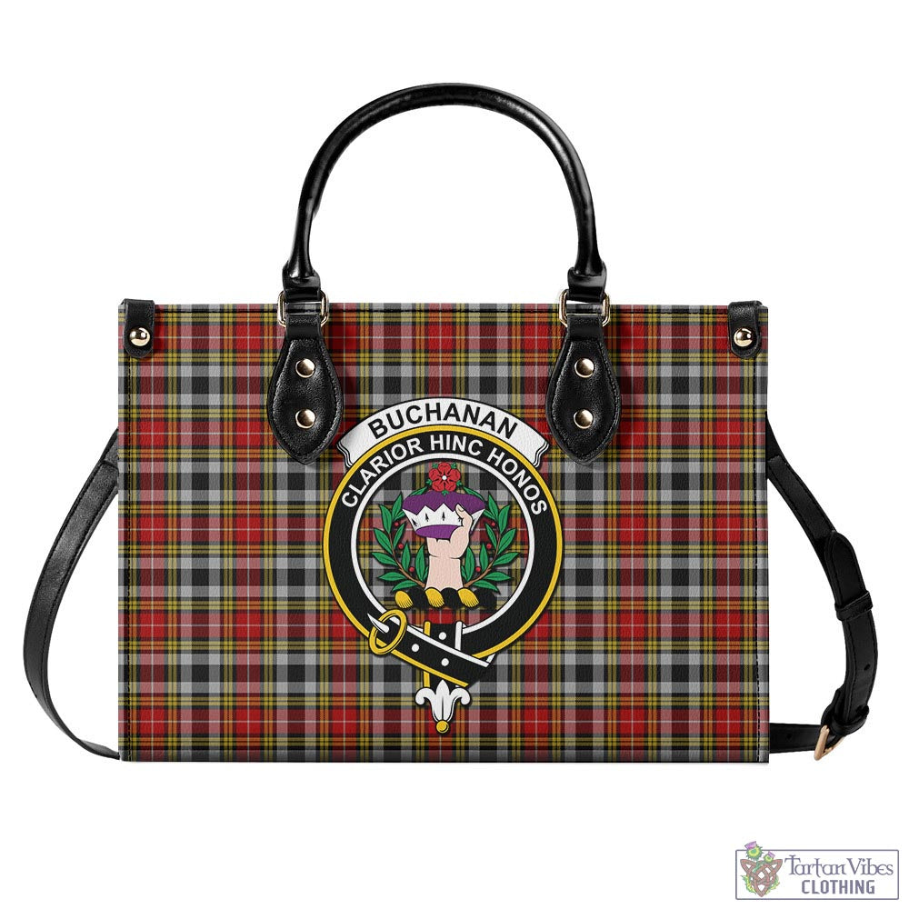 Tartan Vibes Clothing Buchanan Old Dress Tartan Luxury Leather Handbags with Family Crest