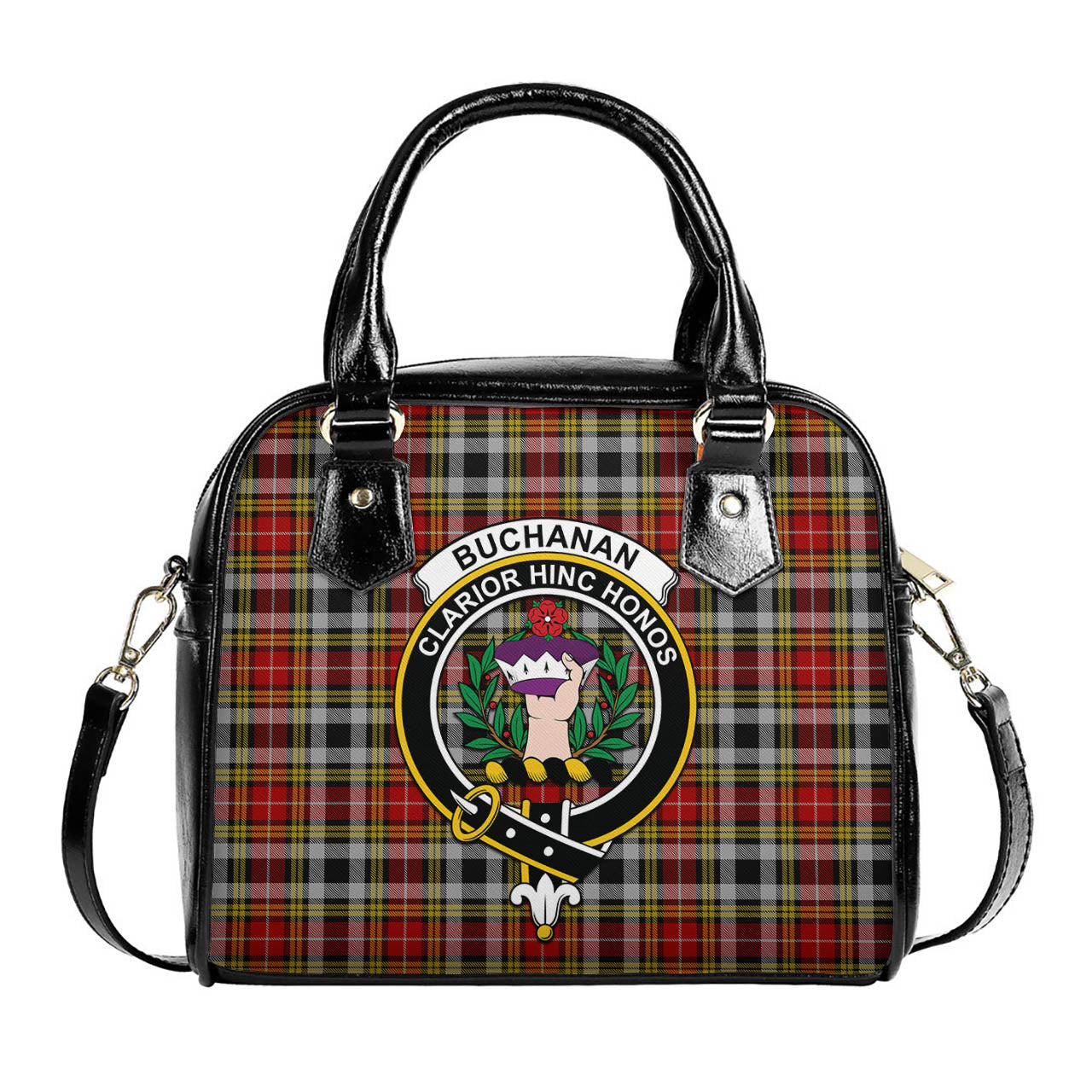 Buchanan Old Dress Tartan Shoulder Handbags with Family Crest One Size 6*25*22 cm - Tartanvibesclothing