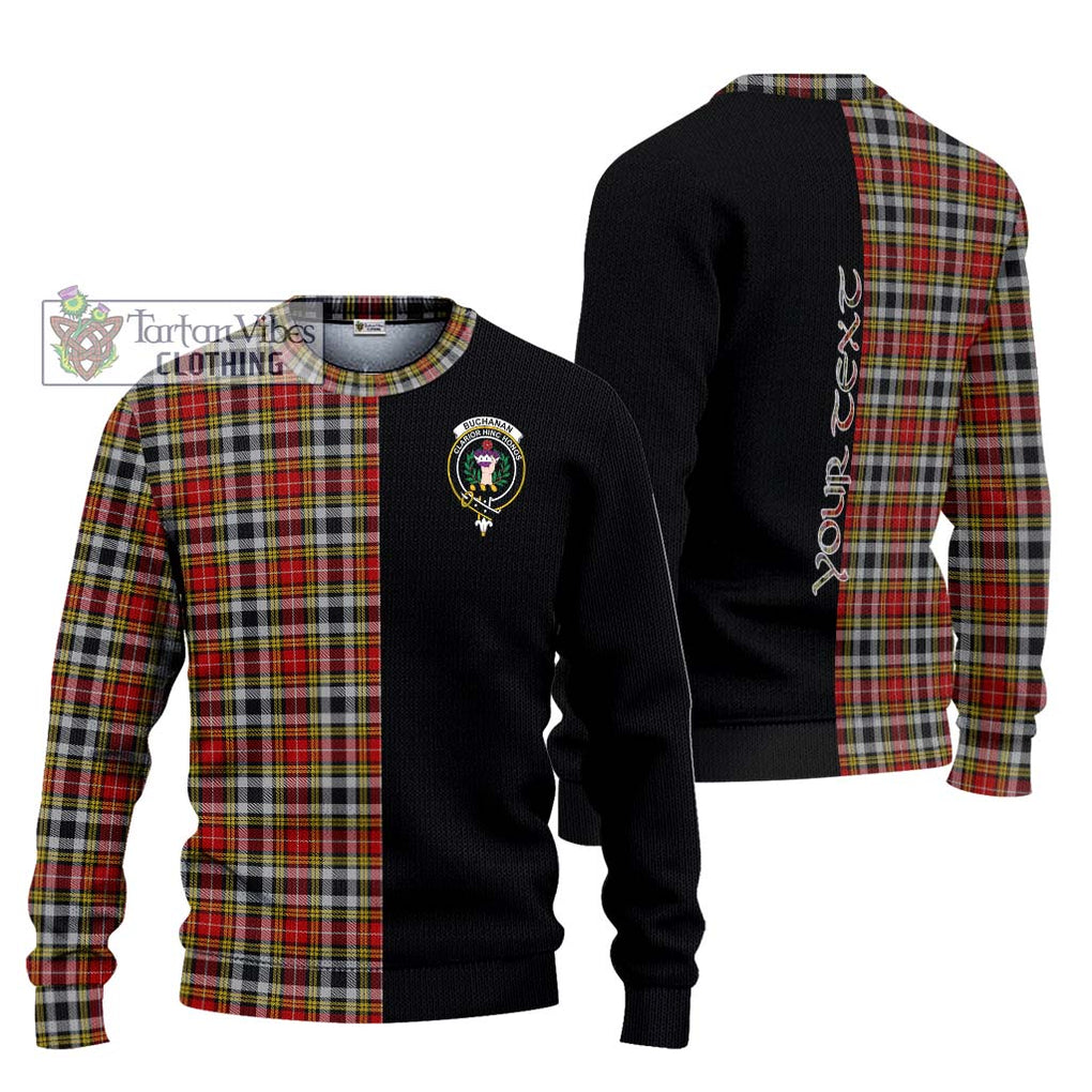 Buchanan Old Dress Tartan Knitted Sweater with Family Crest and Half Of Me Style Unisex - Tartanvibesclothing Shop