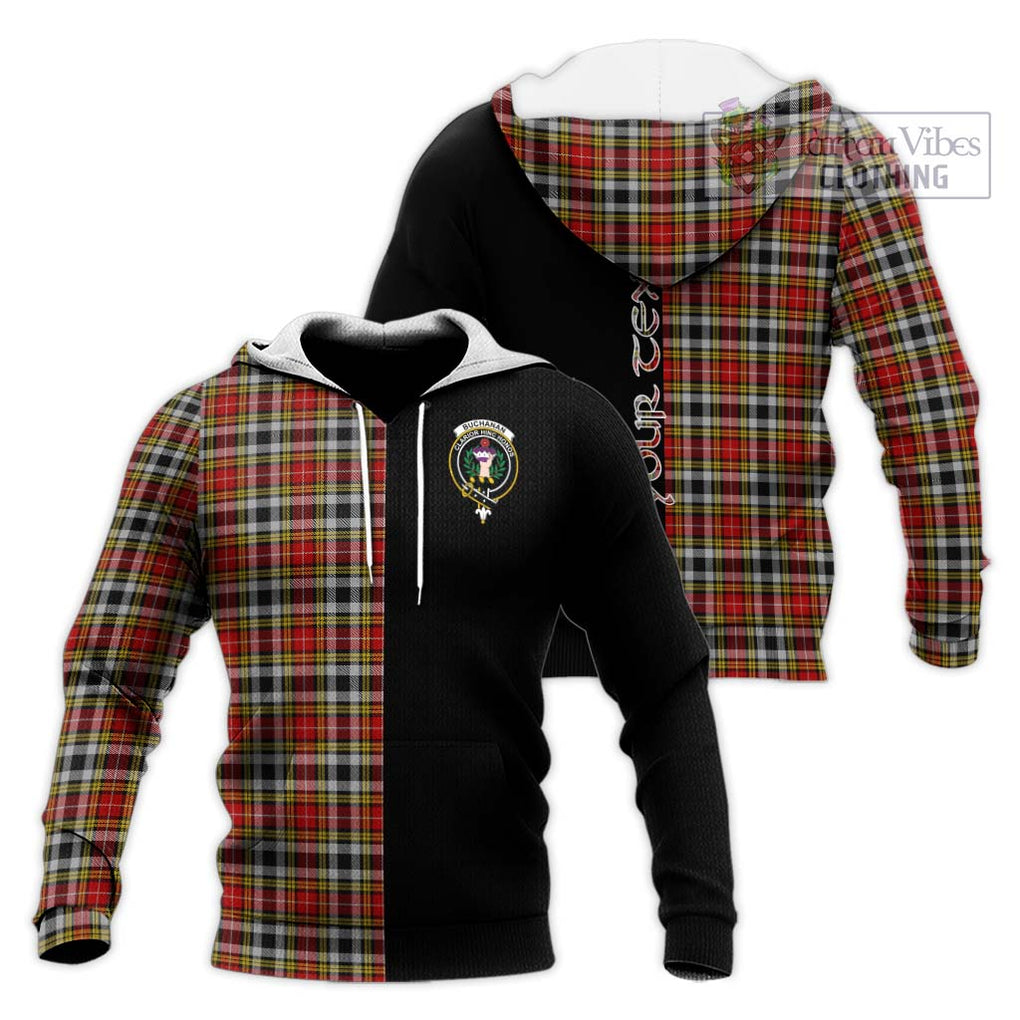 Buchanan Old Dress Tartan Knitted Hoodie with Family Crest and Half Of Me Style Unisex Knitted Pullover Hoodie - Tartanvibesclothing Shop