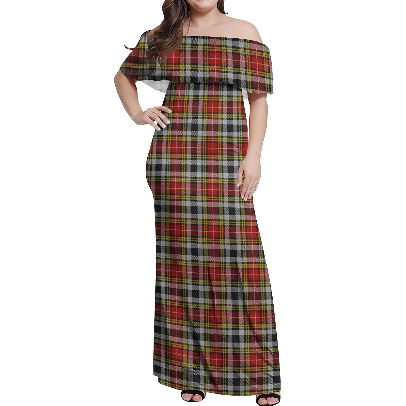 Buchanan Old Dress Tartan Off Shoulder Long Dress Women's Dress - Tartanvibesclothing