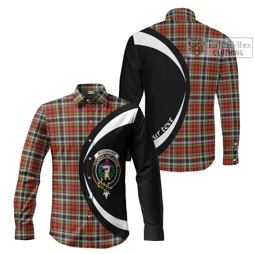 Buchanan Old Dress Tartan Long Sleeve Button Up with Family Crest Circle Style Men's Shirt S - Tartan Vibes Clothing