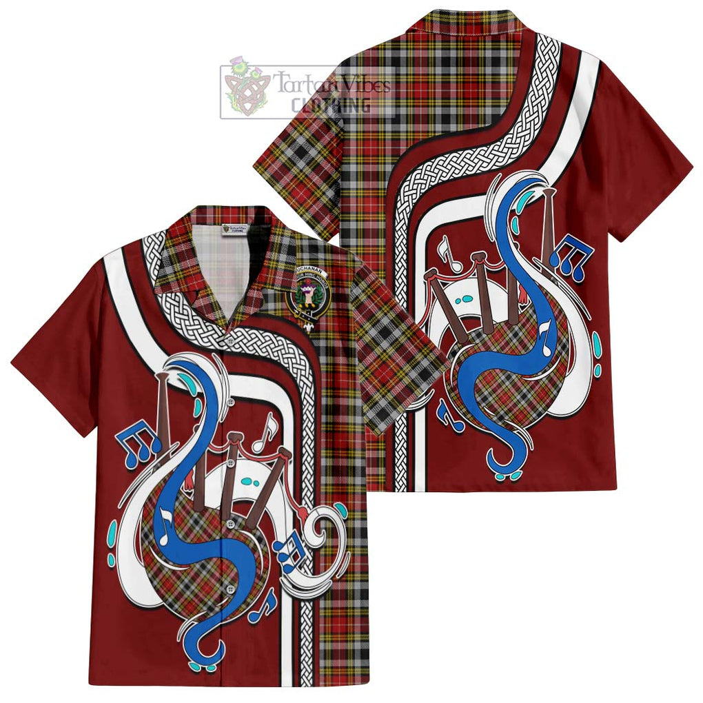 Buchanan Old Dress Tartan Short Sleeve Button Shirt with Epic Bagpipe Style Kid - Tartanvibesclothing Shop