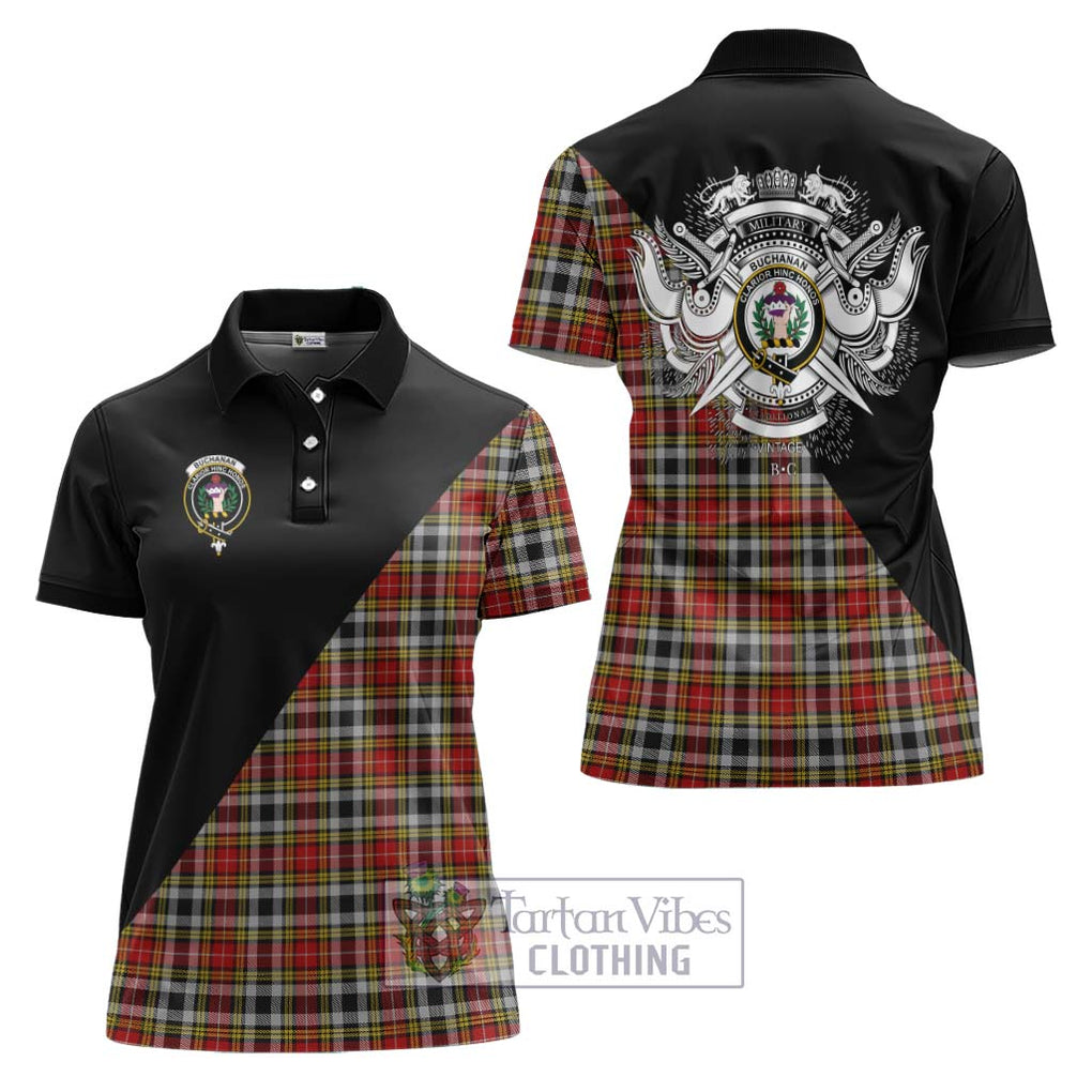 Buchanan Old Dress Tartan Women's Polo Shirt with Family Crest and Military Logo Style Women - Tartanvibesclothing Shop