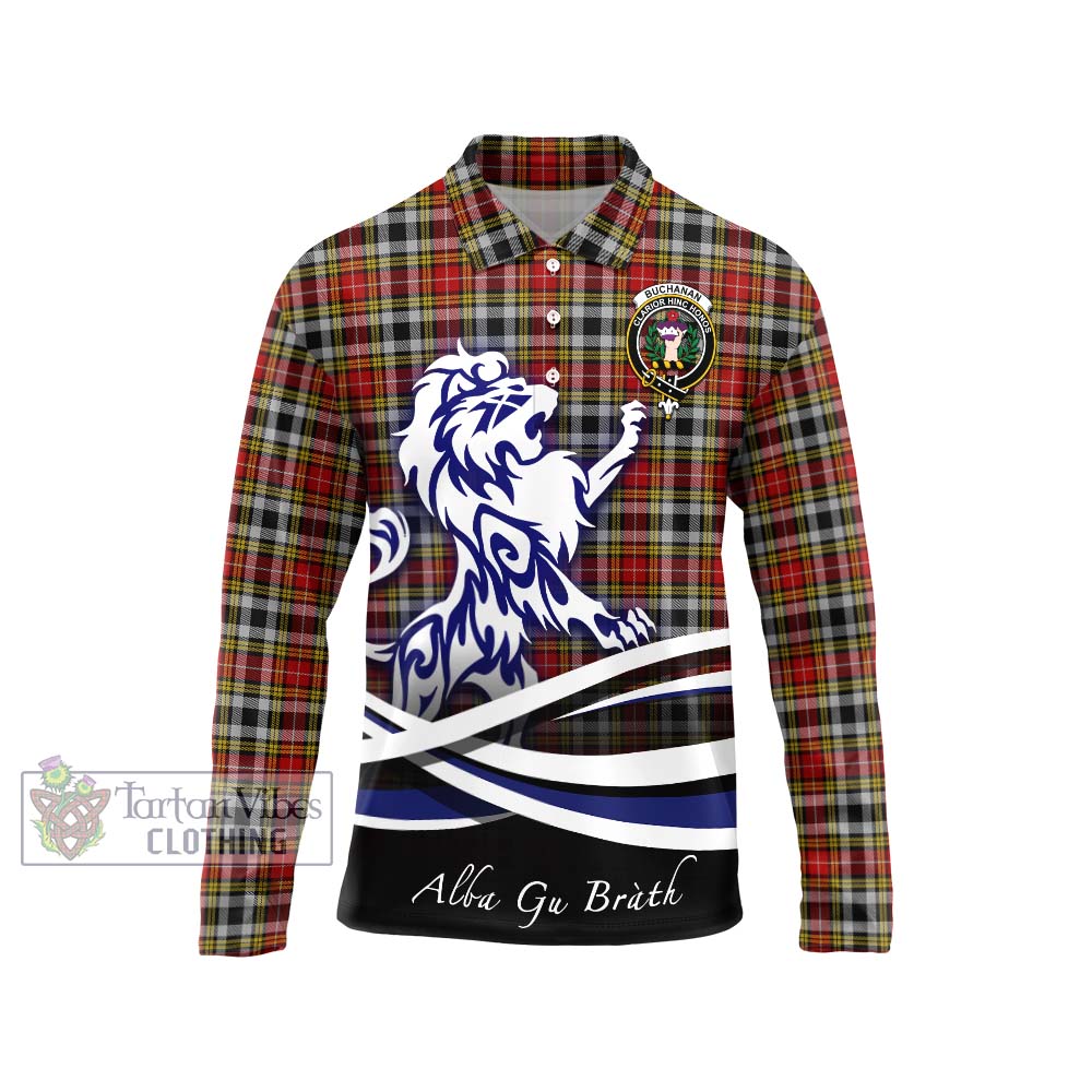 Buchanan Old Dress Tartan Long Sleeve Polo Shirt with Alba Gu Brath Regal Lion Emblem Unisex - Tartanvibesclothing Shop