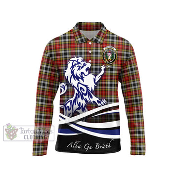 Buchanan Old Dress Tartan Long Sleeve Polo Shirt with Alba Gu Brath Regal Lion Emblem