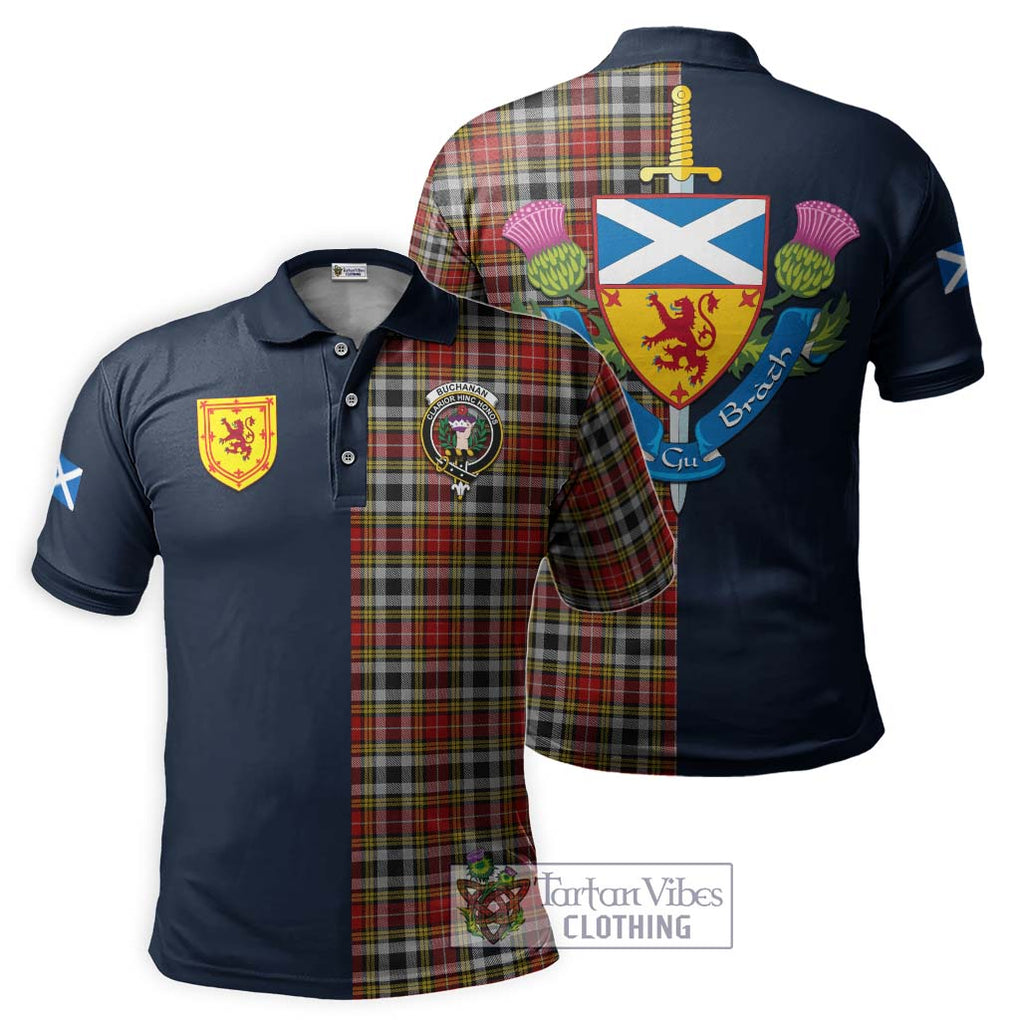 Tartan Vibes Clothing Buchanan Old Dress Tartan Polo Shirt with Scottish Lion Royal Arm Half Style