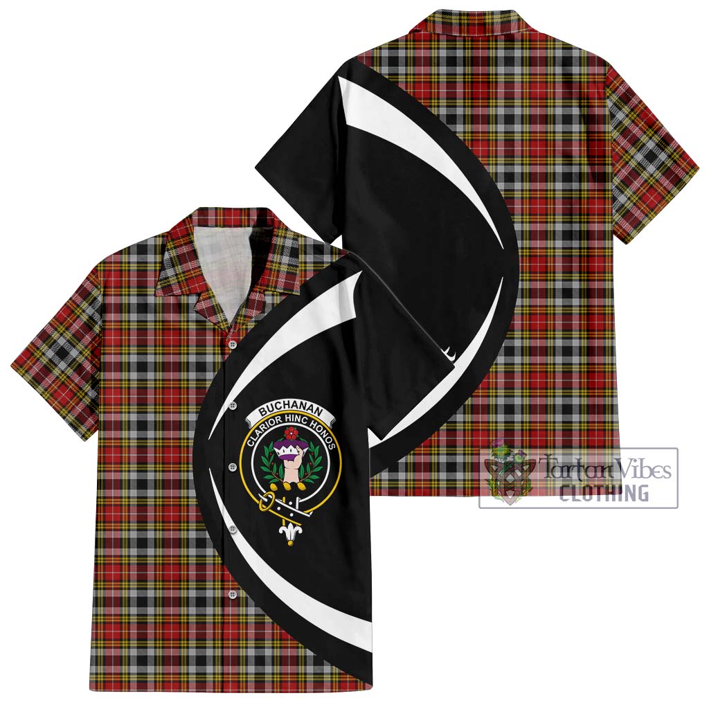 Buchanan Old Dress Tartan Short Sleeve Button Up with Family Crest Circle Style Kid - Tartan Vibes Clothing