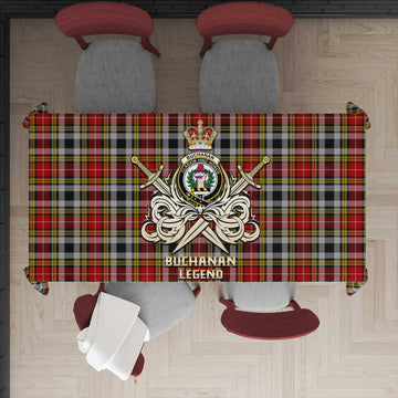 Buchanan Old Dress Tartan Tablecloth with Clan Crest and the Golden Sword of Courageous Legacy