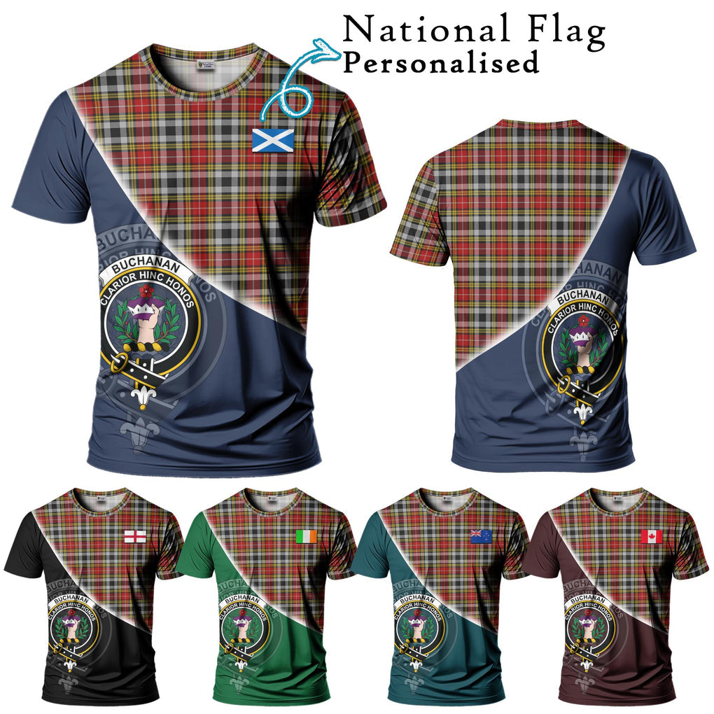 Buchanan Old Dress Tartan T-Shirt with Personalised National Flag and Family Crest Half Style Kid's Shirt - Tartanvibesclothing Shop