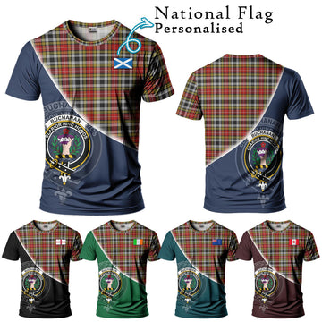 Buchanan Old Dress Tartan T-Shirt with Personalised National Flag and Family Crest Half Style