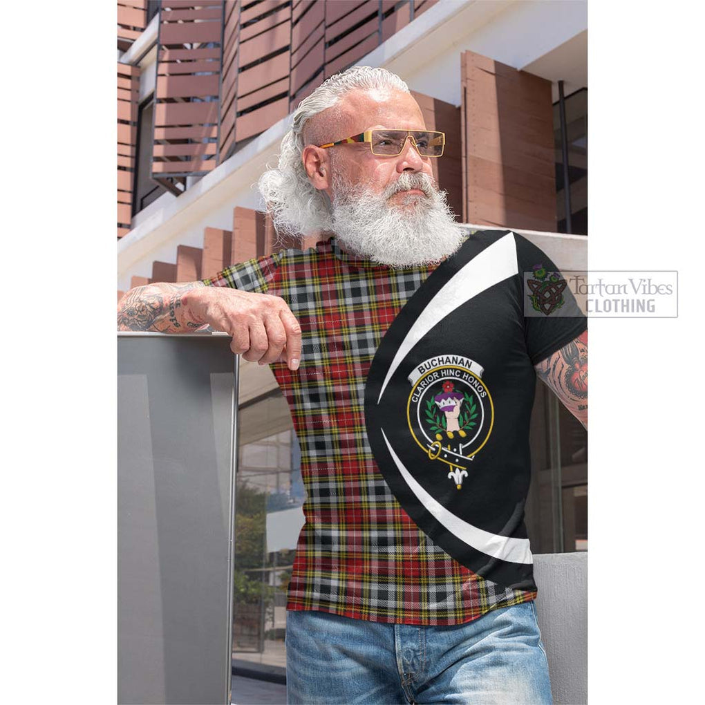 Tartan Vibes Clothing Buchanan Old Dress Tartan Cotton T-shirt with Family Crest Circle Style