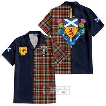 Buchanan Old Dress Tartan Short Sleeve Button Shirt Alba with Scottish Lion Royal Arm Half Style