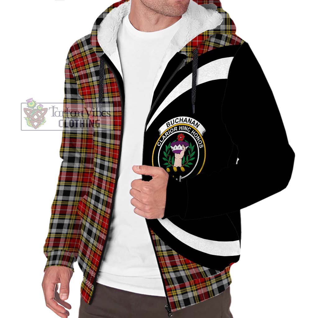 Buchanan Old Dress Tartan Sherpa Hoodie with Family Crest Circle Style Unisex S - Tartan Vibes Clothing