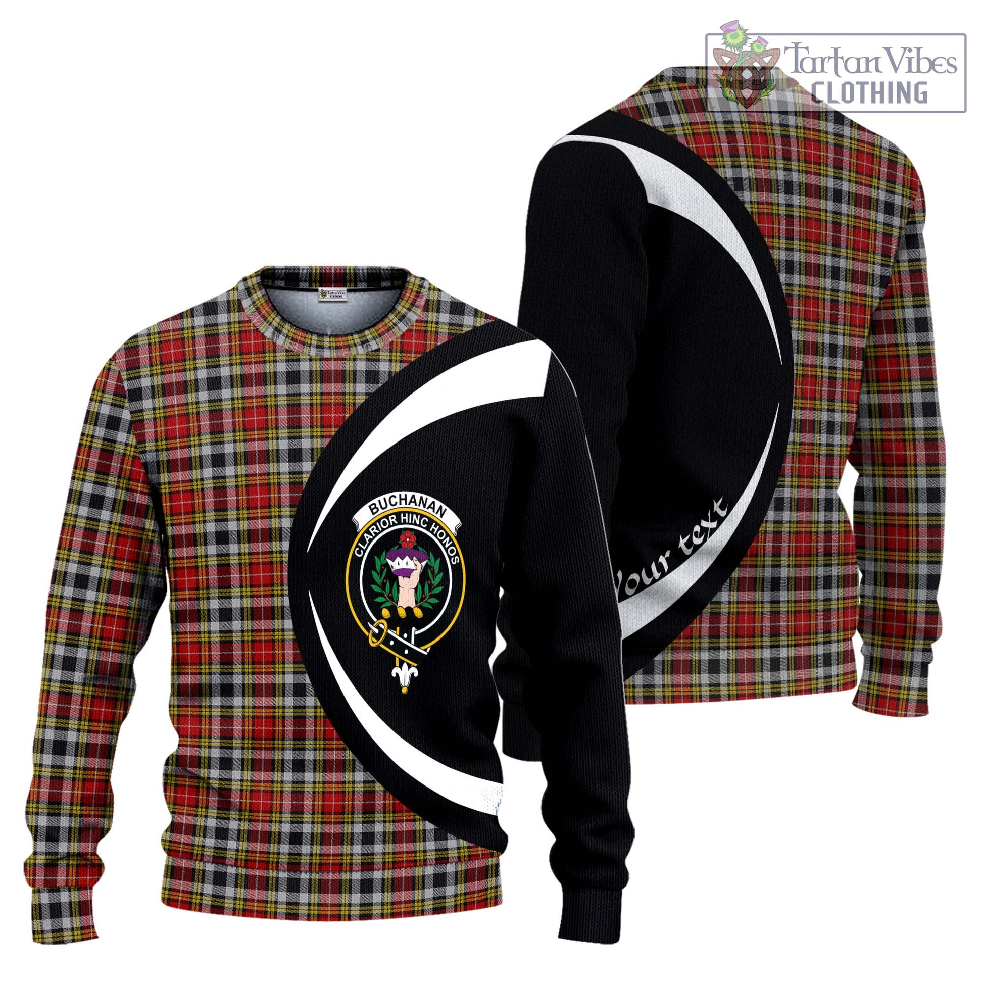 Buchanan Old Dress Tartan Ugly Sweater with Family Crest Circle Style Unisex - Tartan Vibes Clothing