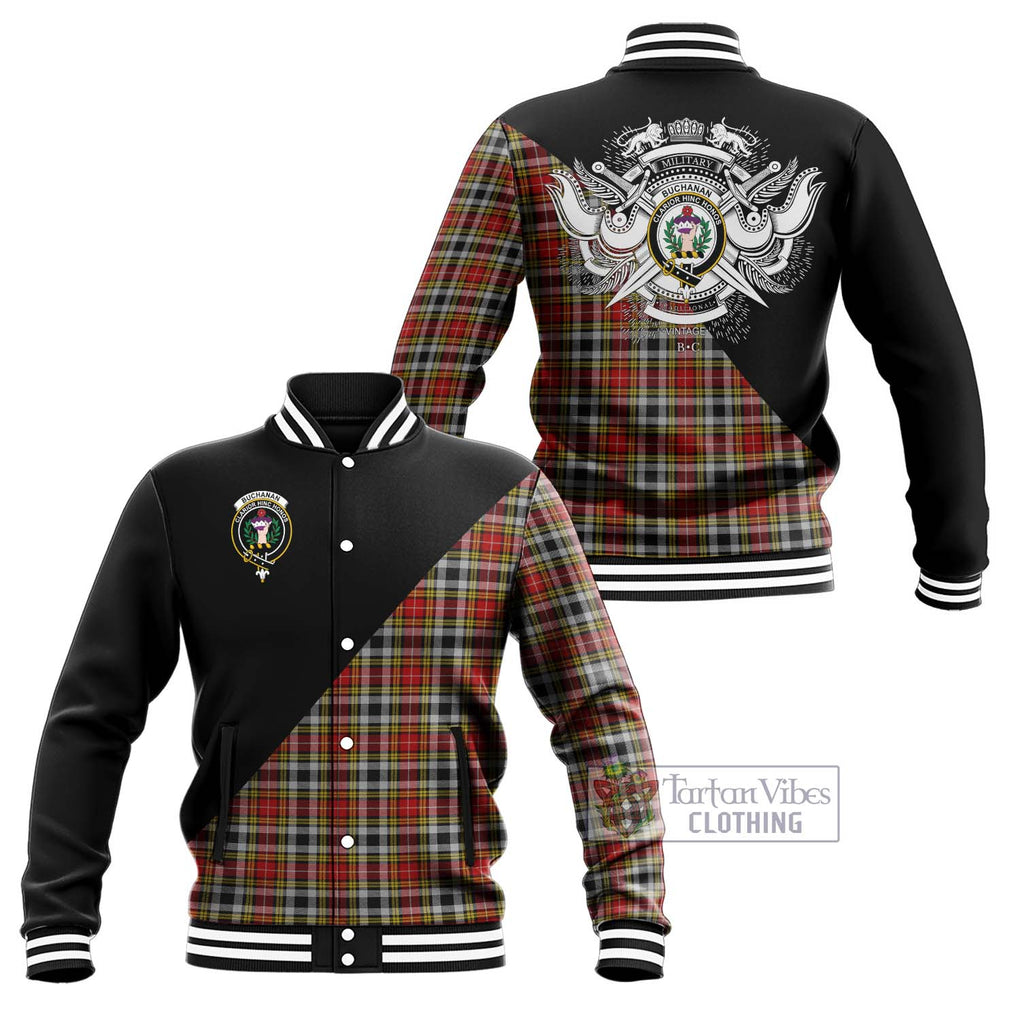 Buchanan Old Dress Tartan Baseball Jacket with Family Crest and Military Logo Style Unisex - Tartanvibesclothing Shop