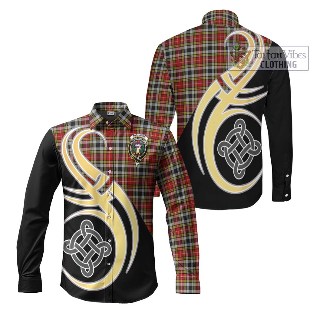 Buchanan Old Dress Tartan Long Sleeve Button Shirt with Family Crest and Celtic Symbol Style Men's Shirt S - Tartan Vibes Clothing