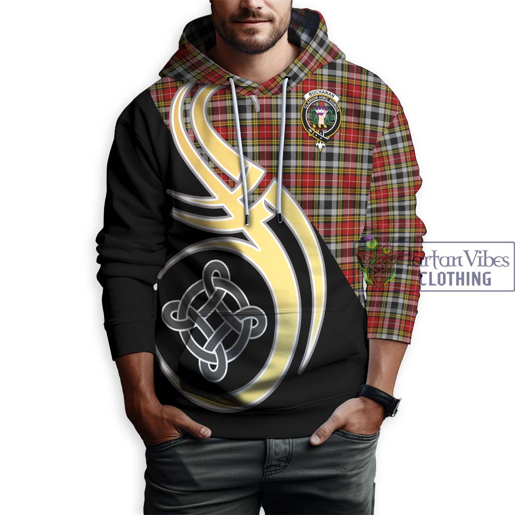 Buchanan Old Dress Tartan Hoodie with Family Crest and Celtic Symbol Style Zip Hoodie - Tartan Vibes Clothing