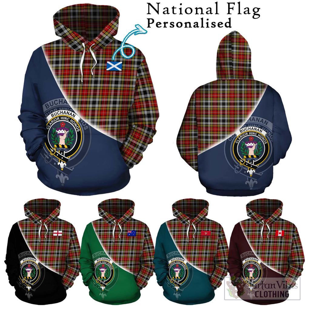 Buchanan Old Dress Tartan Hoodie with Personalised National Flag and Family Crest Half Style Zip Hoodie - Tartanvibesclothing Shop