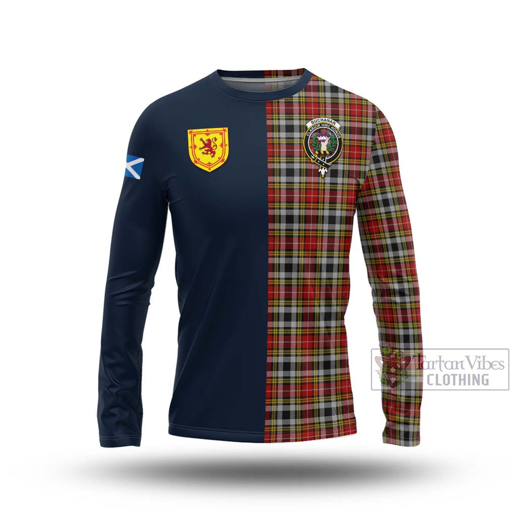 Tartan Vibes Clothing Buchanan Old Dress Tartan Long Sleeve T-Shirt with Scottish Lion Royal Arm Half Style