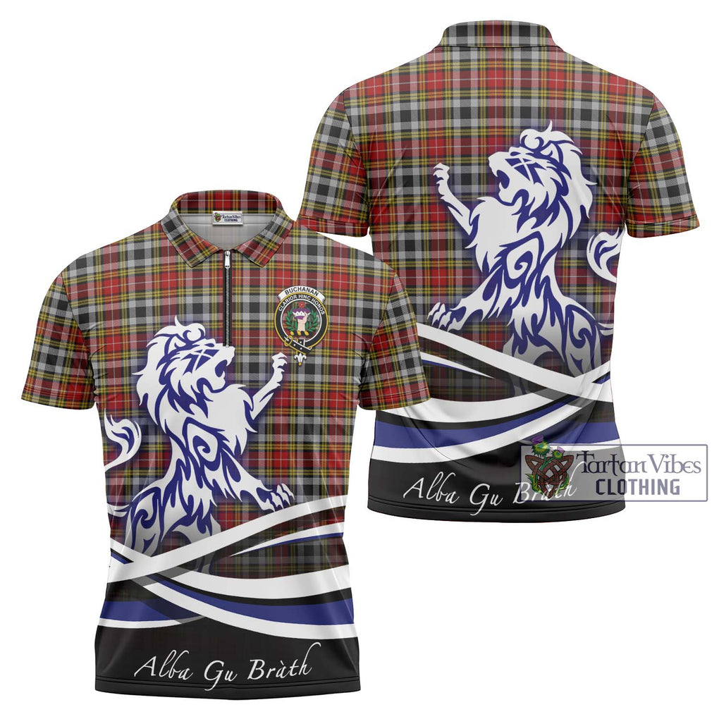 Buchanan Old Dress Tartan Zipper Polo Shirt with Alba Gu Brath Regal Lion Emblem Unisex - Tartanvibesclothing Shop