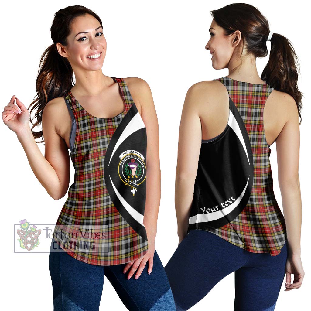 Buchanan Old Dress Tartan Women's Racerback Tanks with Family Crest Circle Style 4XL - Tartan Vibes Clothing