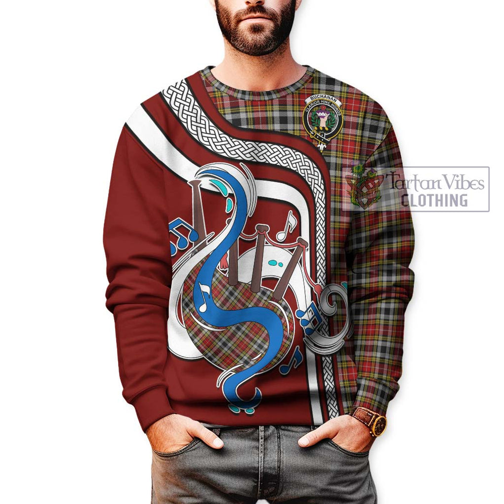 Buchanan Old Dress Tartan Sweatshirt with Epic Bagpipe Style Unisex - Tartanvibesclothing Shop